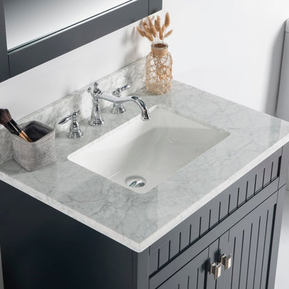 31" Single vanity dark gray white marble top