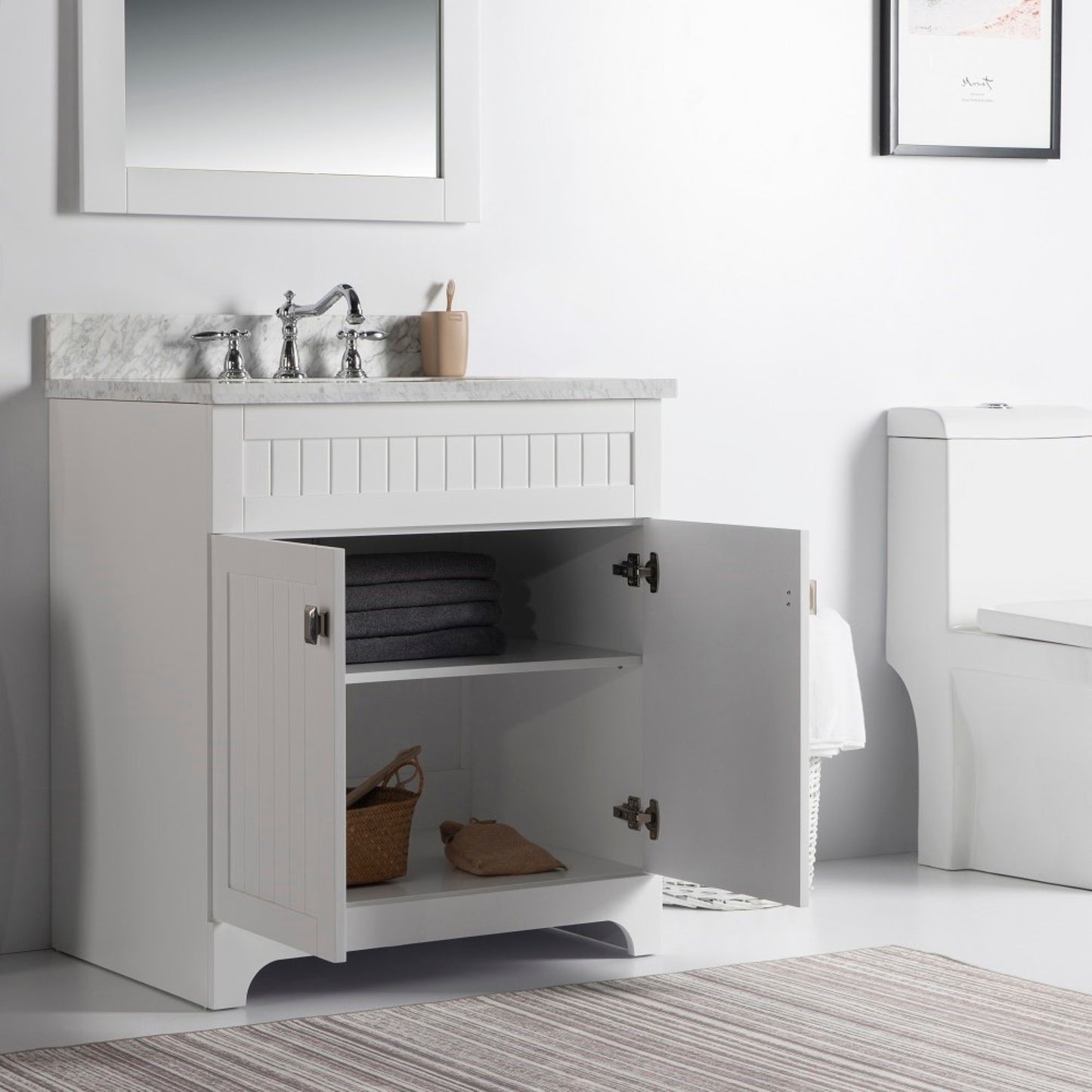 31" Single vanity white white marble top