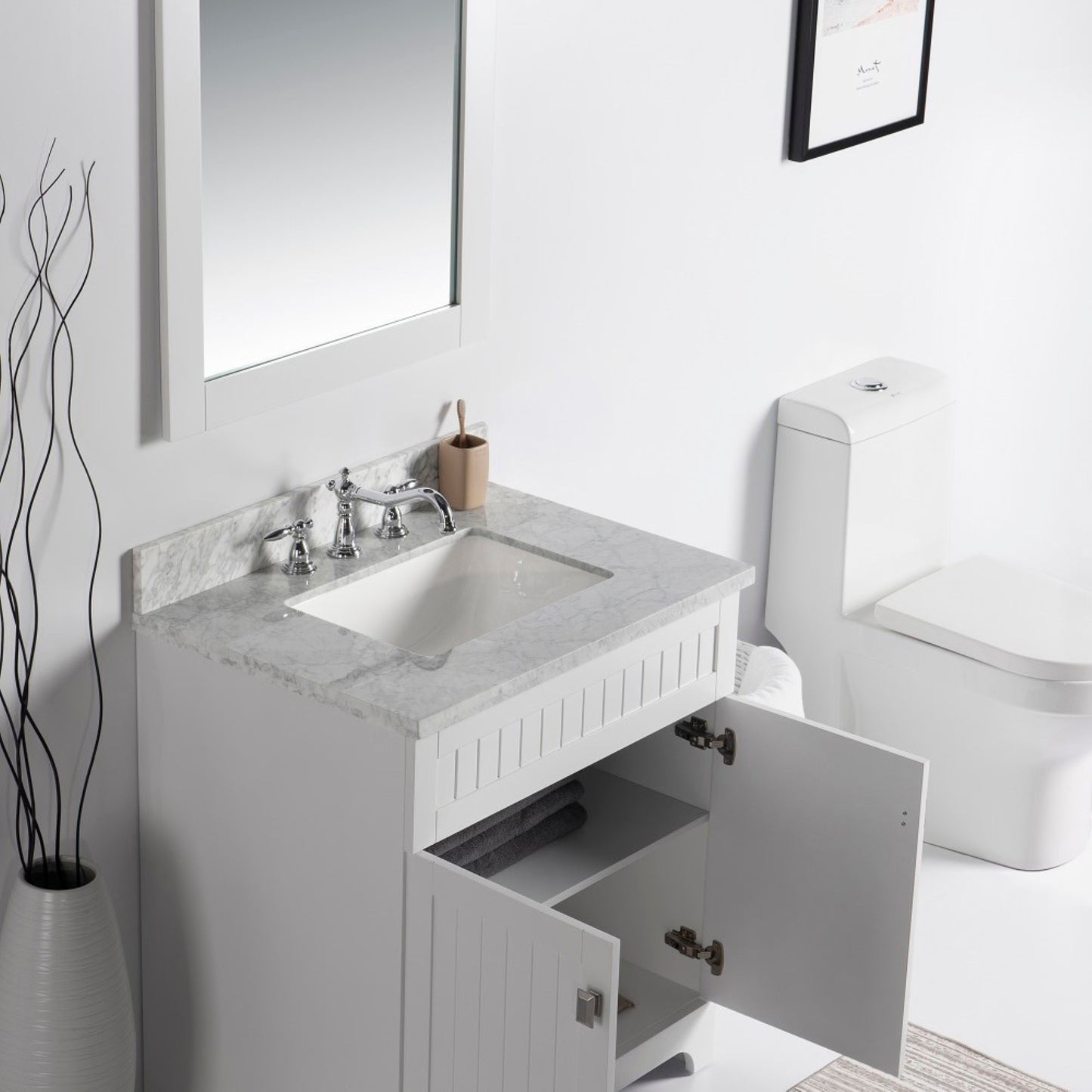 31" Single vanity white white marble top