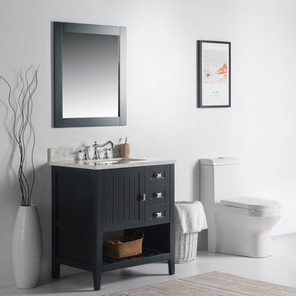 31" Single vanity dark gray white marble top