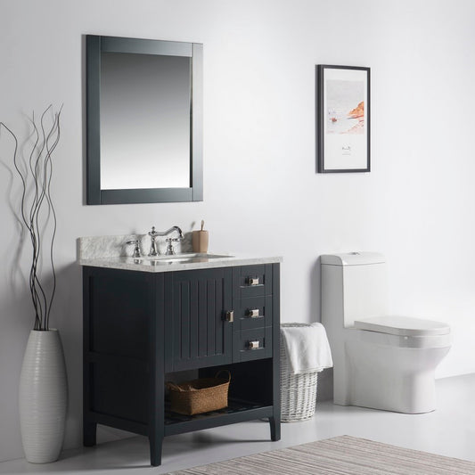 31" Single vanity dark gray white marble top