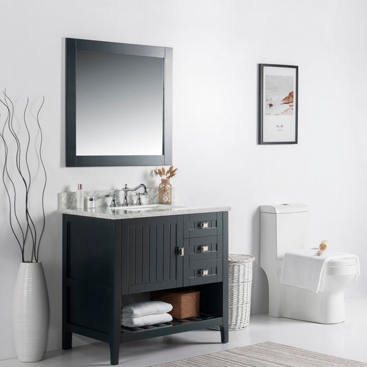 37" Double vanity dark gray white marble top