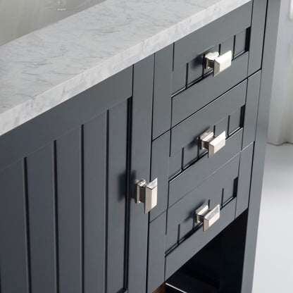 37" Double vanity dark gray white marble top