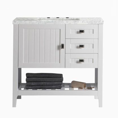 37" Double vanity white white marble top