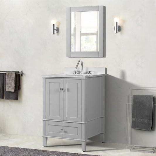 25" SINGLE VANITY IN L/GRAY WITH ENGINEERED STONE TOP