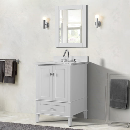 25" SINGLE VANITY IN WHITE WITH ENGINEERED STONE TOP