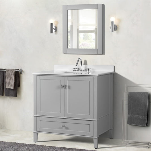 37" SINGLE VANITY IN L/GRAY WITH ENGINEERED STONE TOP