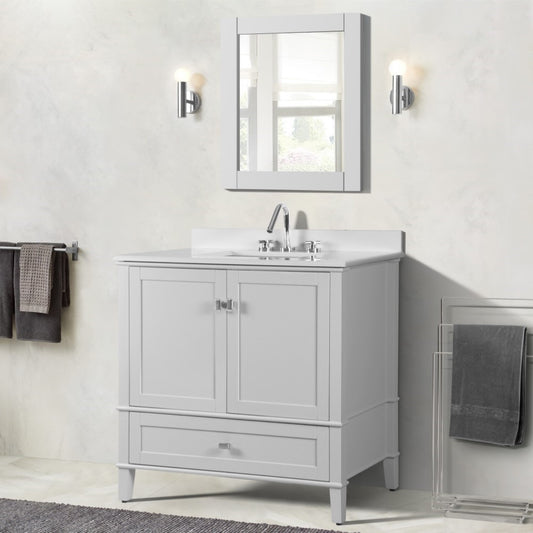 37" SINGLE VANITY IN WHITE WITH ENGINEERED STONE TOP