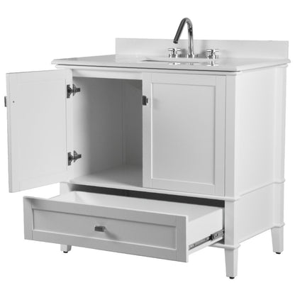 37" SINGLE VANITY IN WHITE WITH ENGINEERED STONE TOP