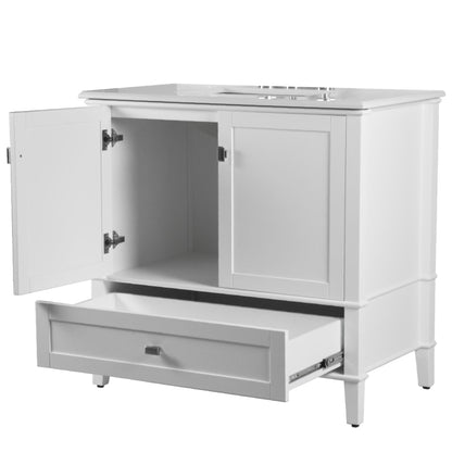 37" SINGLE VANITY IN WHITE WITH ENGINEERED STONE TOP