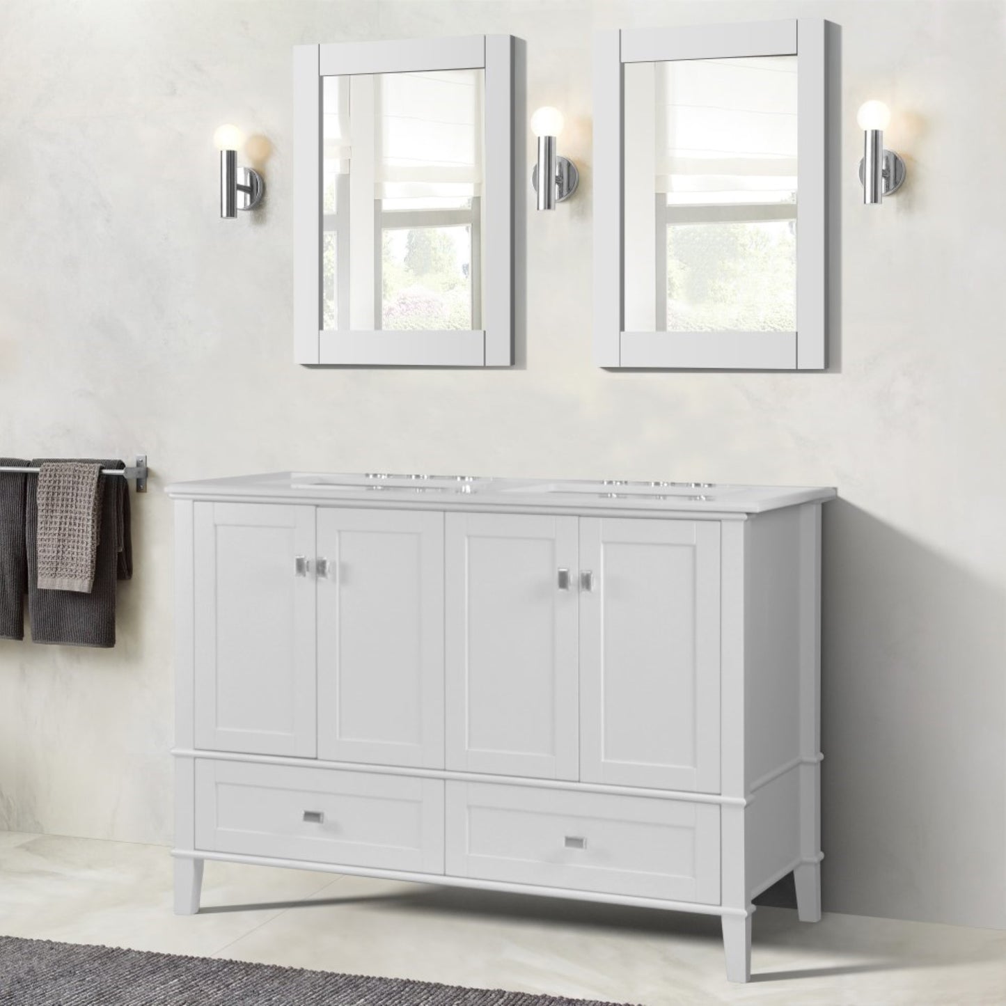 49" DOUBLE VANITY IN WHITE WITH ENGINEERED STONE TOP