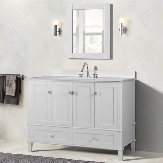 49" SINGLE VANITY IN WHITE WITH ENGINEERED STONE TOP