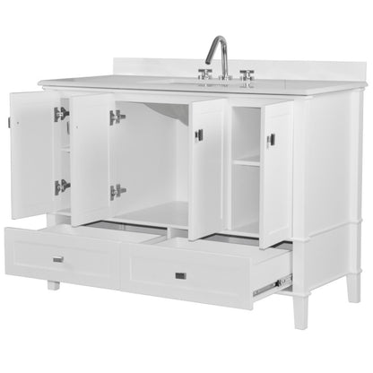 49" SINGLE VANITY IN WHITE WITH ENGINEERED STONE TOP