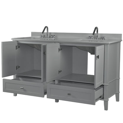 61" DOUBLE VANITY IN L/GRAY WITH ENGINEERED STONE TOP