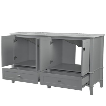 61" DOUBLE VANITY IN L/GRAY WITH ENGINEERED STONE TOP