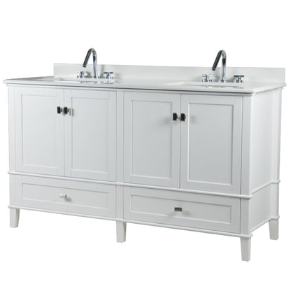 61" DOUBLE VANITY IN WHITE WITH ENGINEERED STONE TOP