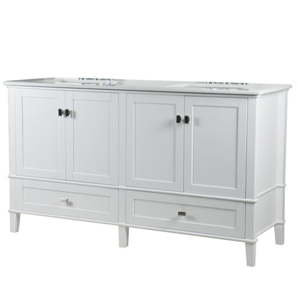 61" DOUBLE VANITY IN WHITE WITH ENGINEERED STONE TOP