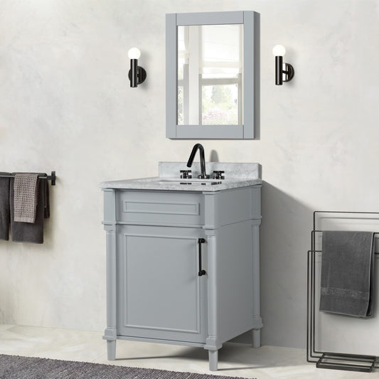 24" SINGLE VANITY IN L/GRAY WITH WHITE CARRRA MARBLE TOP