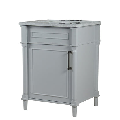 24" SINGLE VANITY IN L/GRAY WITH WHITE CARRRA MARBLE TOP