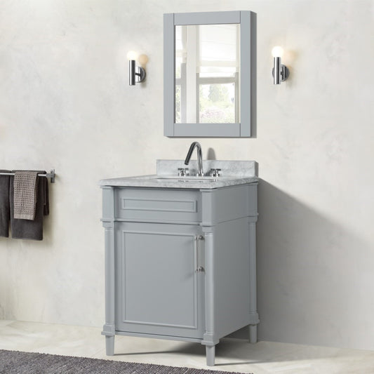 24" SINGLE VANITY IN L/GRAY WITH WHITE CARRRA MARBLE TOP