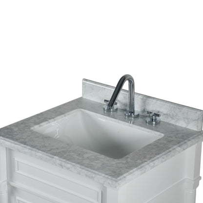 24" SINGLE VANITY IN L/GRAY WITH WHITE CARRRA MARBLE TOP