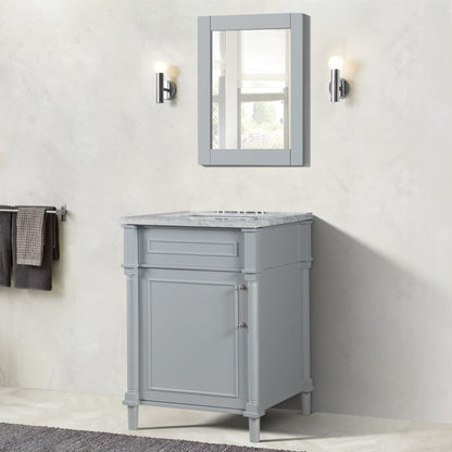 24" SINGLE VANITY IN L/GRAY WITH WHITE CARRRA MARBLE TOP