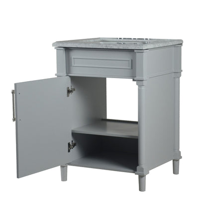 24" SINGLE VANITY IN L/GRAY WITH WHITE CARRRA MARBLE TOP