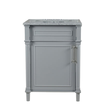 24" SINGLE VANITY IN L/GRAY WITH WHITE CARRRA MARBLE TOP