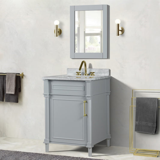 24" SINGLE VANITY IN L/GRAY WITH WHITE CARRRA MARBLE TOP
