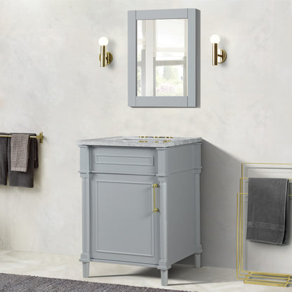24" SINGLE VANITY IN L/GRAY WITH WHITE CARRRA MARBLE TOP