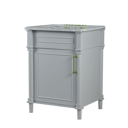 24" SINGLE VANITY IN L/GRAY WITH WHITE CARRRA MARBLE TOP