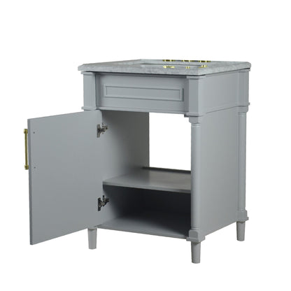 24" SINGLE VANITY IN L/GRAY WITH WHITE CARRRA MARBLE TOP