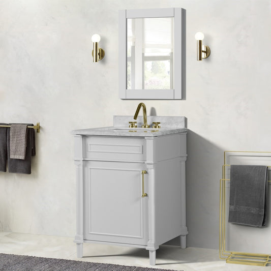 24" SINGLE VANITY IN WHITE WITH WHITE CARRRA MARBLE TOP