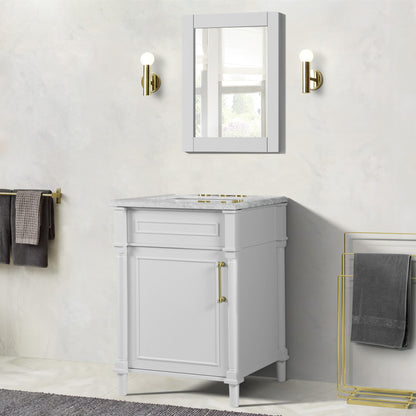 24" SINGLE VANITY IN WHITE WITH WHITE CARRRA MARBLE TOP