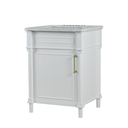24" SINGLE VANITY IN WHITE WITH WHITE CARRRA MARBLE TOP