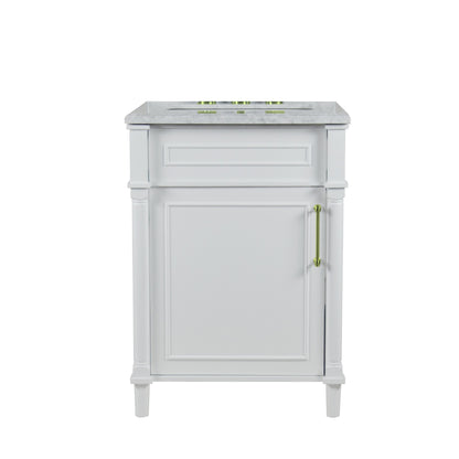 24" SINGLE VANITY IN WHITE WITH WHITE CARRRA MARBLE TOP