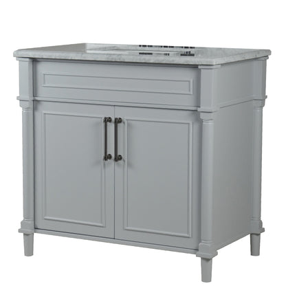 36" SINGLE VANITY IN L/GRAY WITH WHITE CARRRA MARBLE TOP