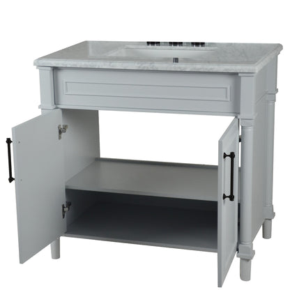 36" SINGLE VANITY IN L/GRAY WITH WHITE CARRRA MARBLE TOP