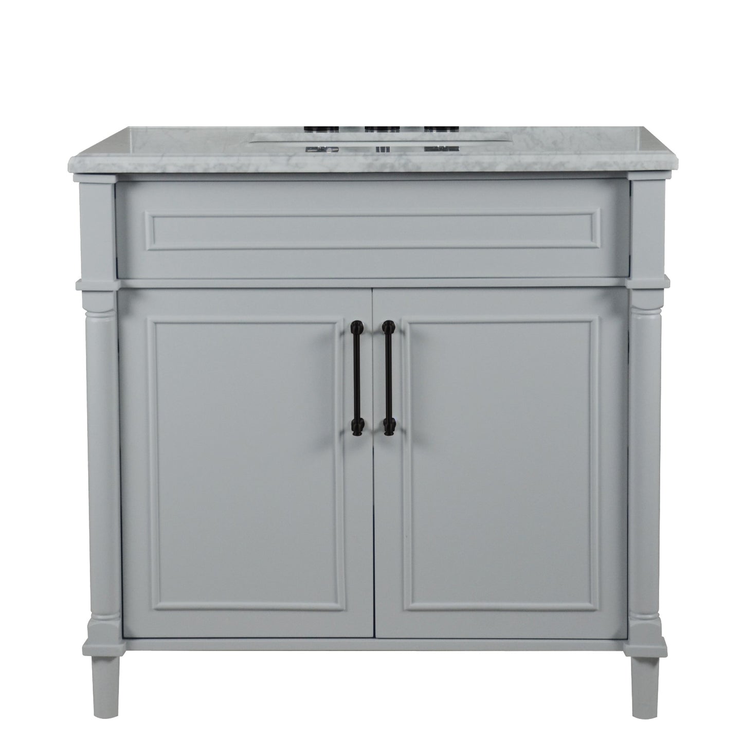 36" SINGLE VANITY IN L/GRAY WITH WHITE CARRRA MARBLE TOP