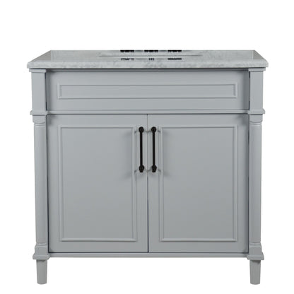 36" SINGLE VANITY IN L/GRAY WITH WHITE CARRRA MARBLE TOP