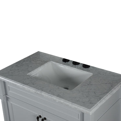 36" SINGLE VANITY IN L/GRAY WITH WHITE CARRRA MARBLE TOP