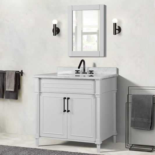36" SINGLE VANITY IN WHITE WITH WHITE CARRRA MARBLE TOP