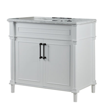 36" SINGLE VANITY IN WHITE WITH WHITE CARRRA MARBLE TOP