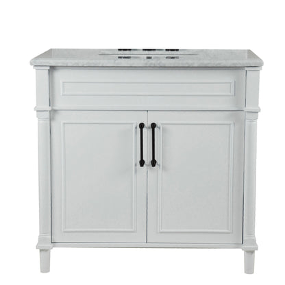 36" SINGLE VANITY IN WHITE WITH WHITE CARRRA MARBLE TOP