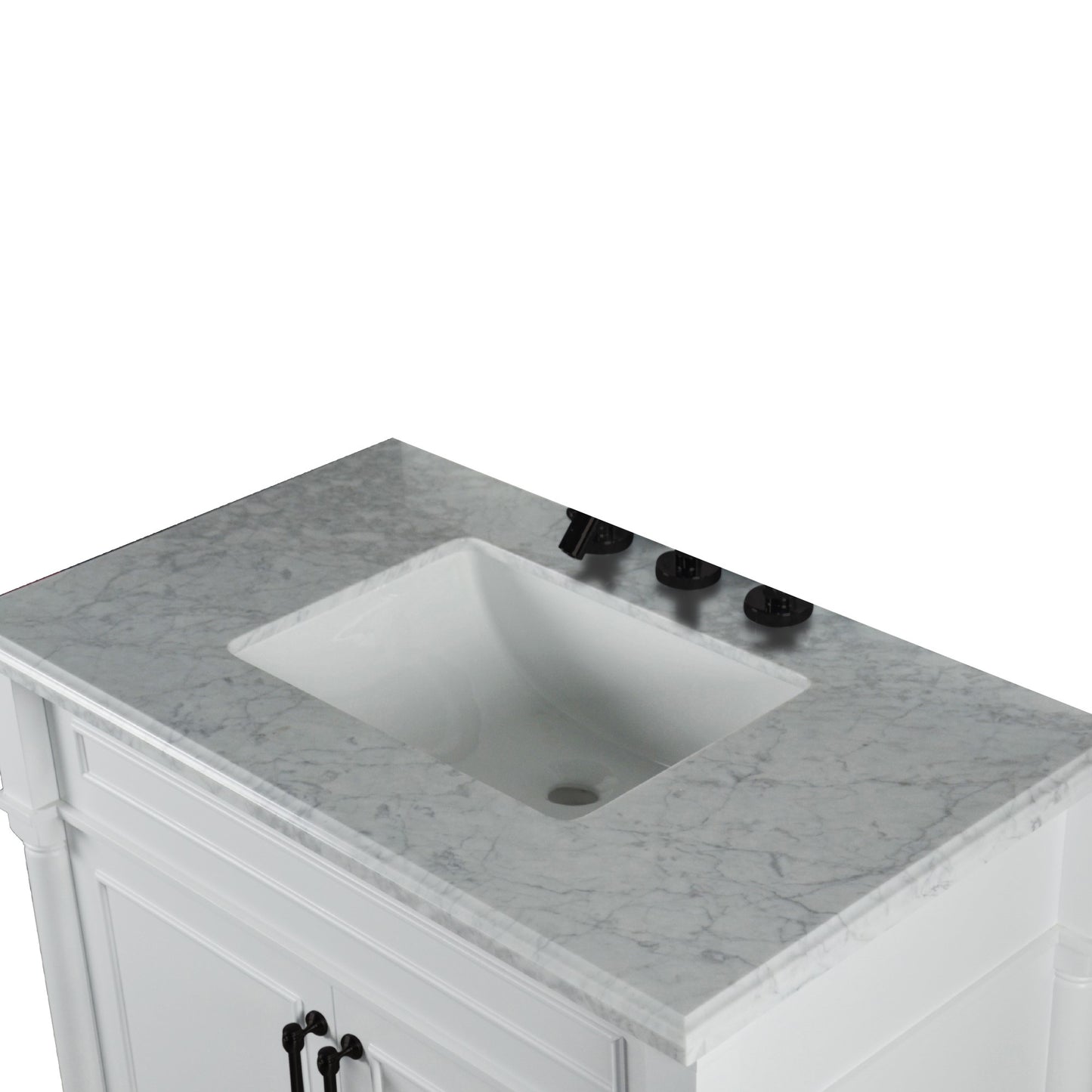 36" SINGLE VANITY IN WHITE WITH WHITE CARRRA MARBLE TOP