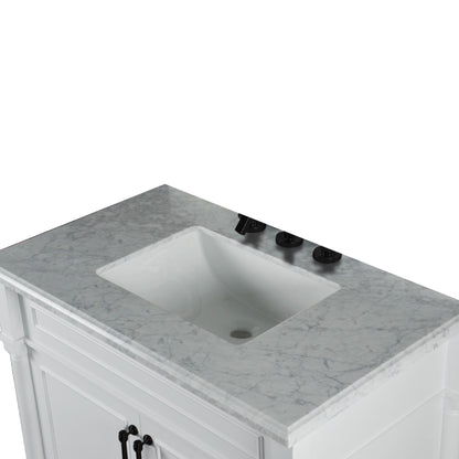 36" SINGLE VANITY IN WHITE WITH WHITE CARRRA MARBLE TOP