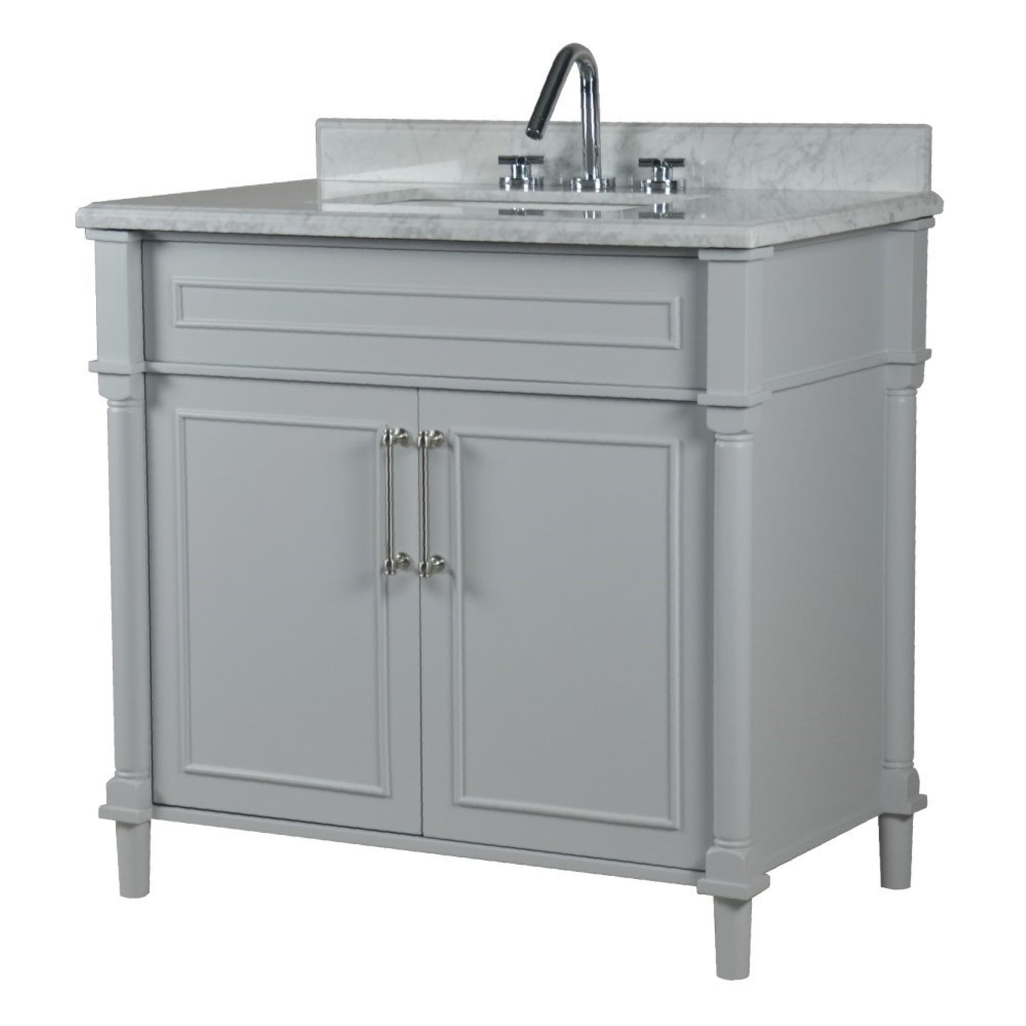 36" SINGLE VANITY IN L/GRAY WITH WHITE CARRRA MARBLE TOP