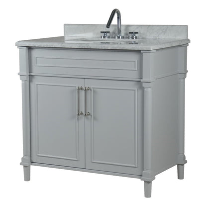 36" SINGLE VANITY IN L/GRAY WITH WHITE CARRRA MARBLE TOP