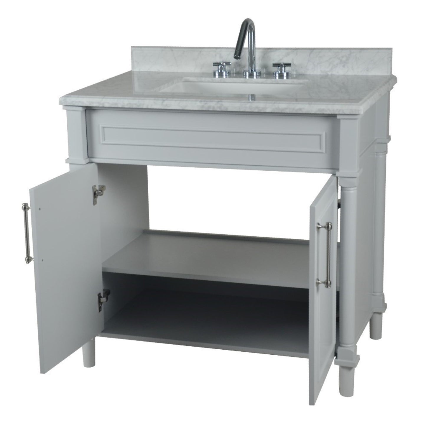 36" SINGLE VANITY IN L/GRAY WITH WHITE CARRRA MARBLE TOP