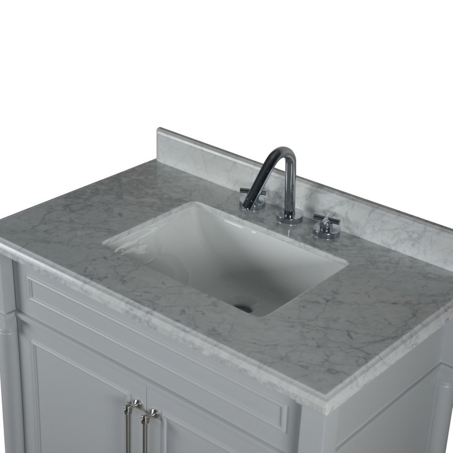 36" SINGLE VANITY IN L/GRAY WITH WHITE CARRRA MARBLE TOP
